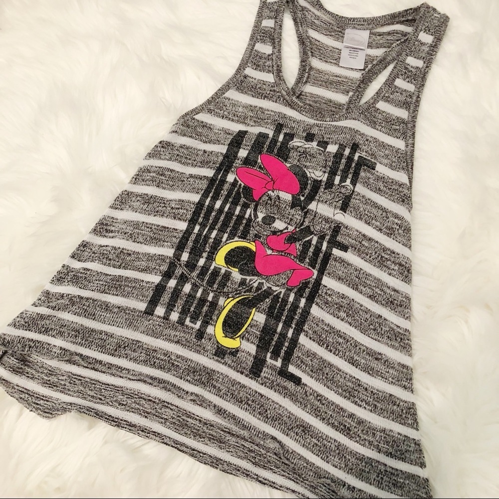Disney Minnie Mouse Gray Striped Racerback Tank Top Disneybound Vacation Florida